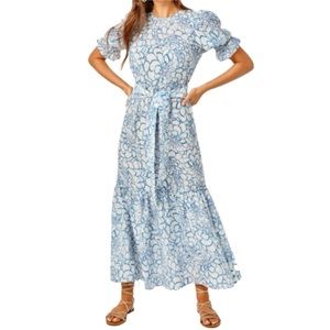 NWT Cartolina Nantucket Khaki Dress Maxi Length Floral Print Resortwear Small